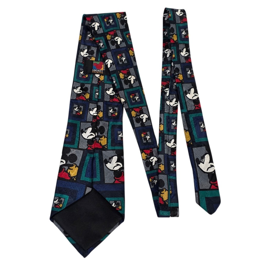 Disney Mickey Unlimited Silk Blend Neck Tie Squares Pattern Blue Multicolor
